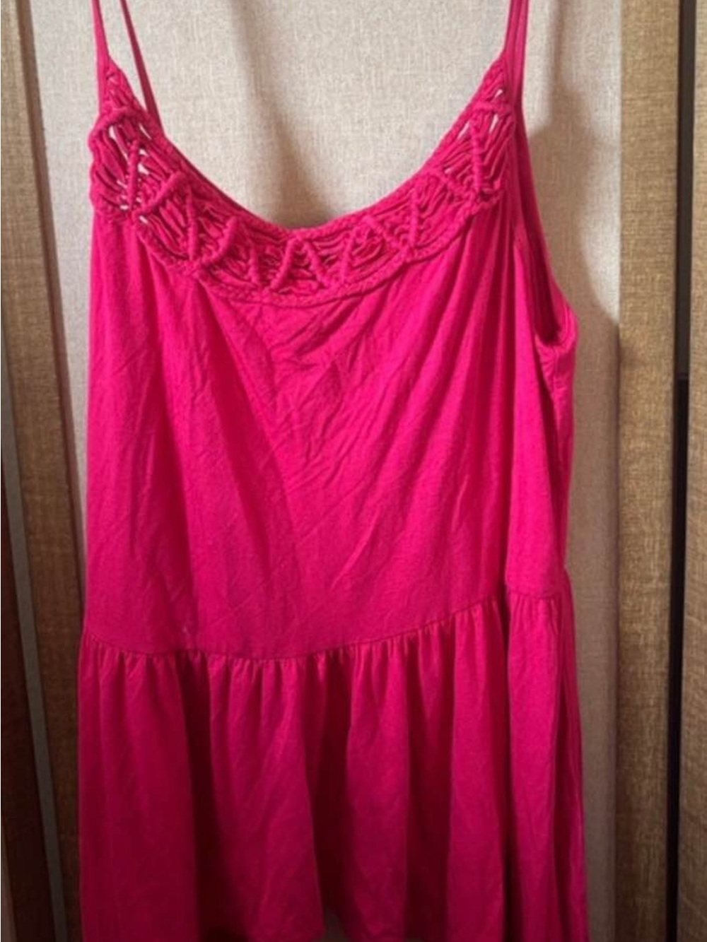 Bright Pink Crochet-Trim Spaghetti Strap Casual Top